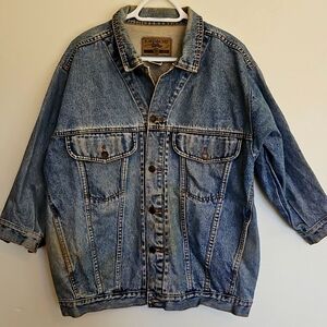 Vintage 80s Jordache Faded Jean Denim Jacket button down adjustable waist XL
